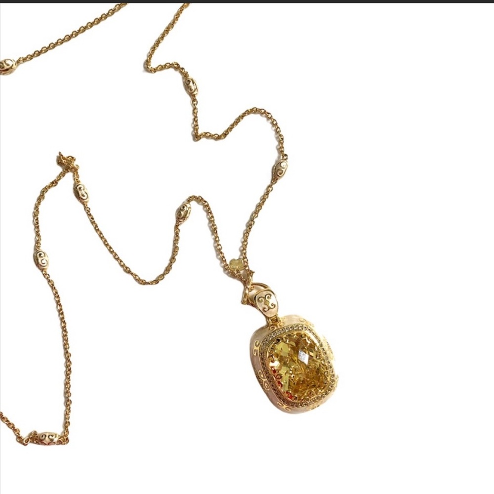 NWB NWT Lauren Adams Necklace Long Pendant Cream Enamel Gold CZ Vintage Elegant - Picture 1 of 13